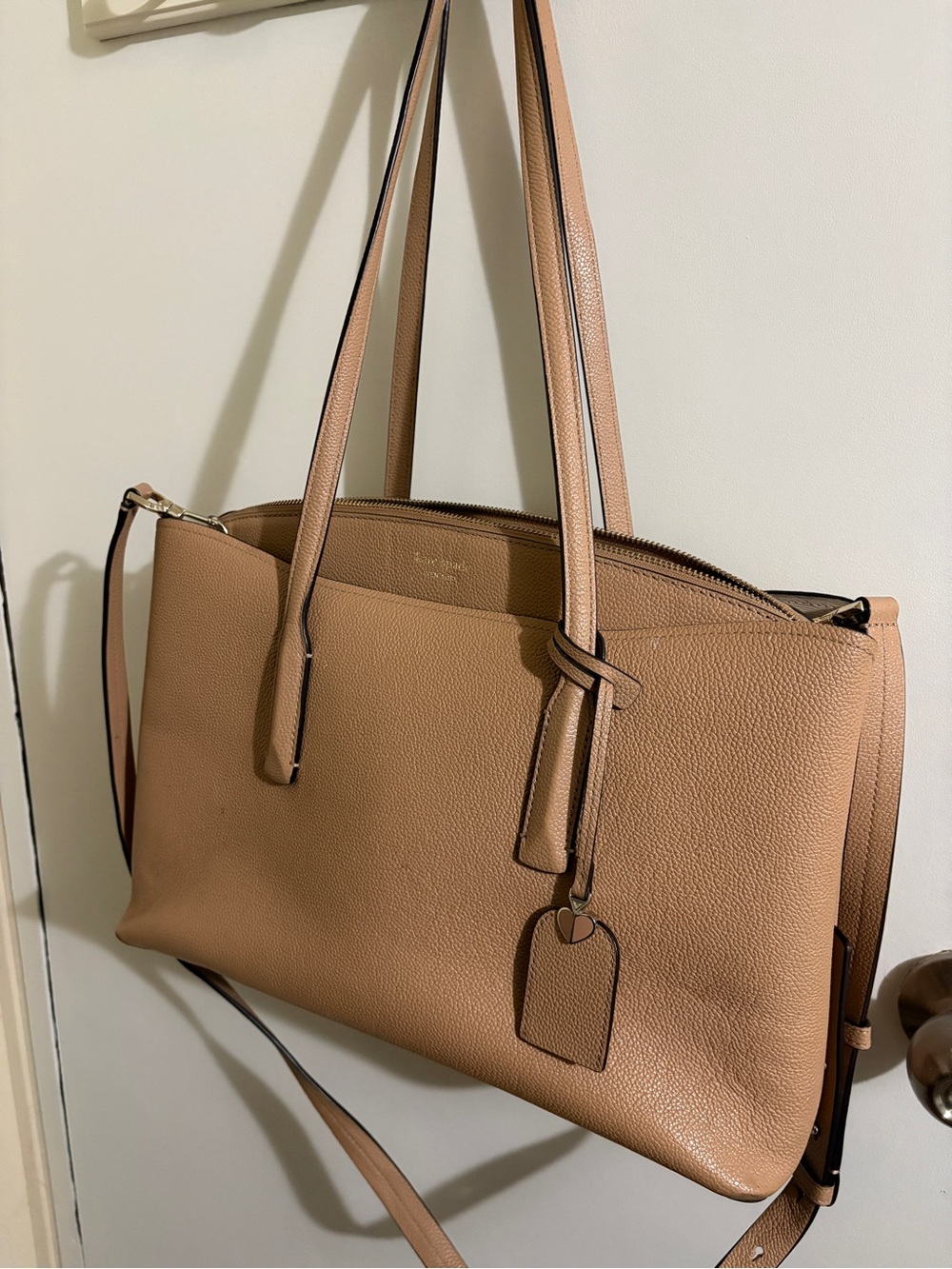 kate spade Pebbled Leather Shoulder Tote in Camel
